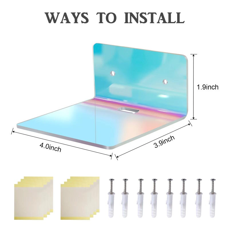 Bolidery 4 Pack Iridescent Small Wall Shelf, 4'' Acrylic Wall Shelves Display Ledges for Storage & Decoration, Small Floating Shelf for Wall with 2 Types of Installation (Adhesive or Screw) - Image 2